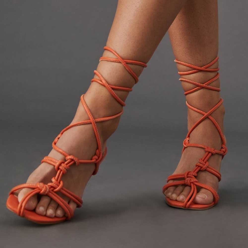 Anthropologie Strappy Heeled Sandals Orange Size 7 EUC - Picture 2 of 9